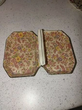 Antique Relish Dish w/Handle Chintz MultiColor Pink
