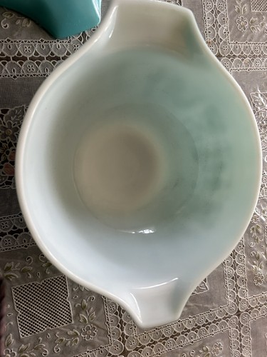 Set of 2 Pyrex Amish Butterprint Cinderella Bowls Turquoise/White 442 & 444 - Picture 5 of 9