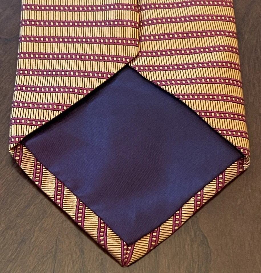 Corbata de cuello vintage Alfani dorada roja hecha a mano 100 % seda importada para hombre hecha en EE. UU. Foto 2 de 4
