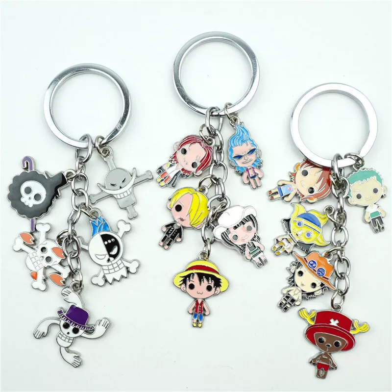 Anime One Piece Keychain Metal Keyring 5pcs/set Cartoon Figure