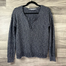 Athleta Womens Pullover Sweater Blue White Marled Long Sleeve Notch Neck M