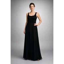 Carmen Marc Valvo Petite Black Silk Lace Sequin Evening Gown Dress 6P