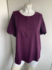 Duluth Trading Company Womens 2XL grape short sleeve Henley shirt 100% cotton