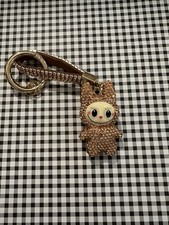 Champagne Adorable Labubu Rhinestone Keychain Bag Charm Bling