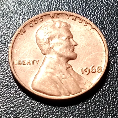 1968 Lincoln Wheat Penny, No Mint Mark. One Cent Coin. Good Condition Rare