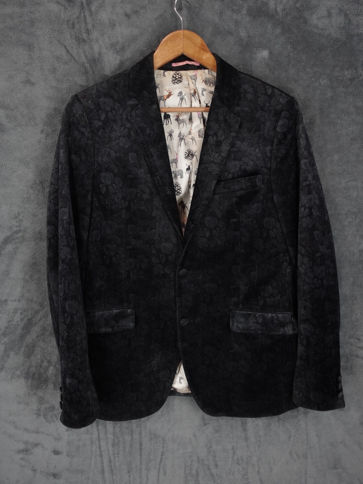 Gianni Feraud Jacket Mens 40R Black Velvet Tuxedo Blazer Smoking Dinner Floral
