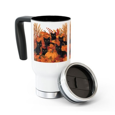 Black Cat Thanksgiving Travel Mug 14oz Stainless Steel Coffee Cup