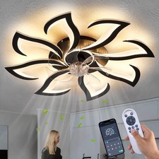 Modern Ceiling Fan with Lights and Remote Control, 32" Black Flush Mount Fan ...