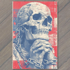 STICKER Skeleton Hands Praying Skull Chains Red Blue Distressed Texture Stars