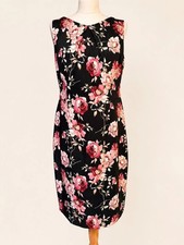 Hobbs dark Navy Floral Dress with pink Roses UK14