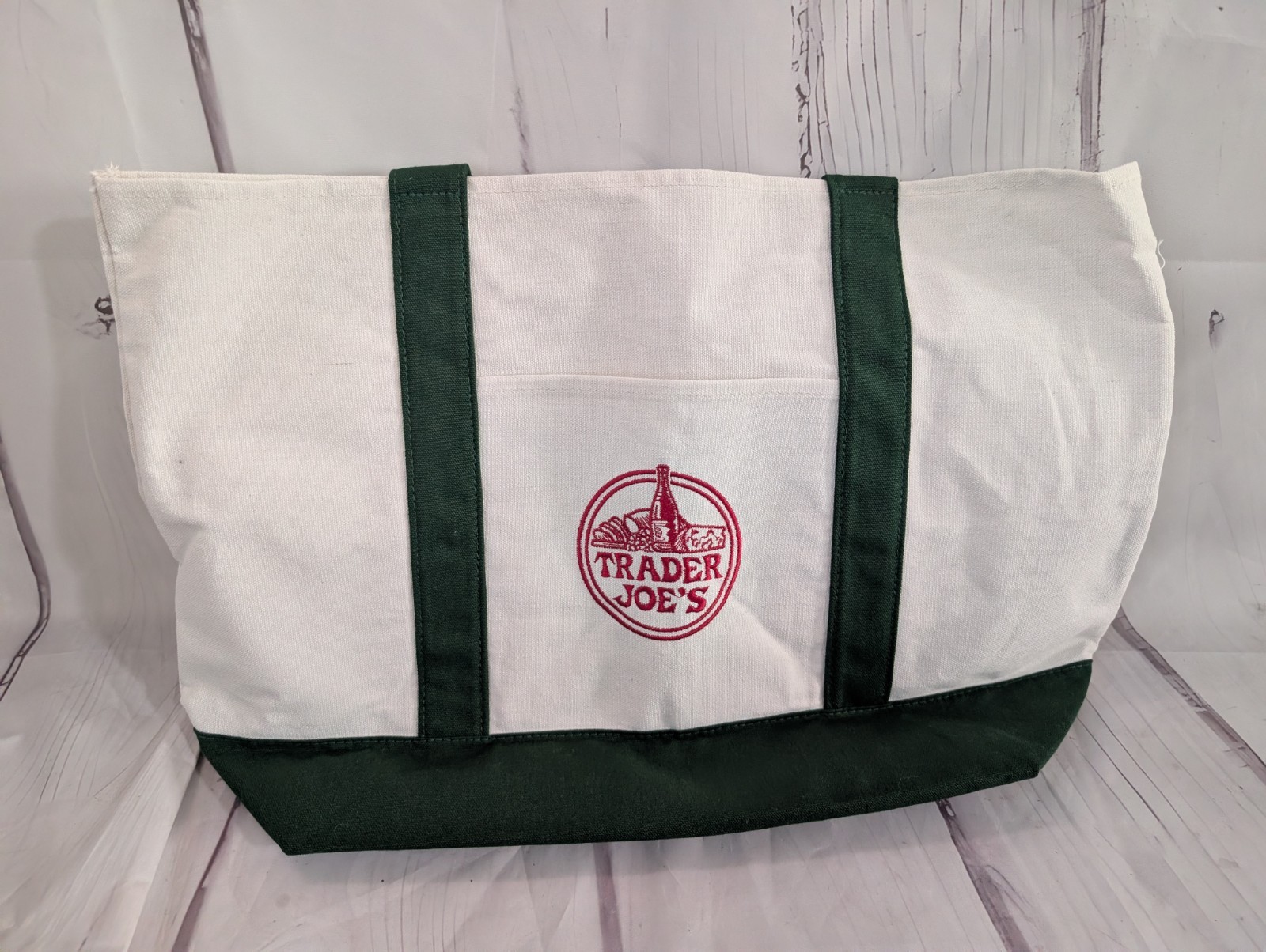 NWT Trader Joe’s Large Canvas Tote Bag Christmas Green Limited Edition Reusable