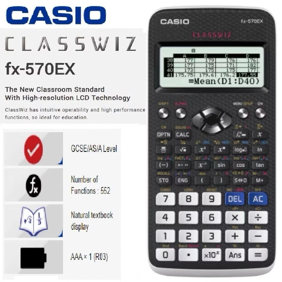 Casio Scientific Calculator Classwiz FX-570EX Black Color 552 Functions GCSE - Image 2 of 4