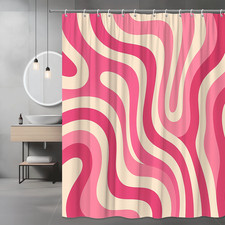 Cute Pink Wavy Pattern Shower Curtain for a Fun Bathroom