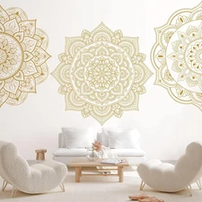 Chinco 4 Pcs Gold Half Mandala Wall Decal Boho Mandala Sticker Lotus Flower Viny