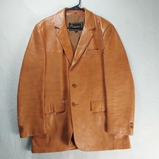 Vintage Startown Mens Leather Blazer 42R Cognac Tan Sport Coat Made in USA 70s