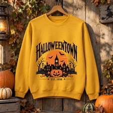 Vintage Halloween Sweatshirt Pumpkin Bat Haunted House Gothic Fall Gift