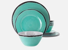 12-Piece Melamine Plates Bowls Dinnerware Set in Turquoise Blue - Service for 4