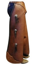 Handmade Native American Cowhide Dark Brown Chaps Western Cowboy Fringe Leather