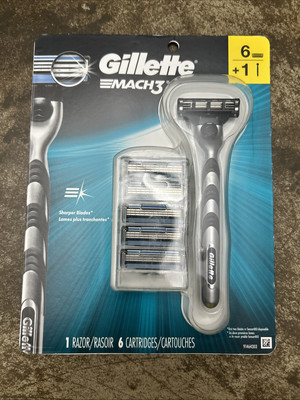 Gillette MACH3 1 Razor and 6 Cartridges Set Sharper Blades New Sealed, Free ship