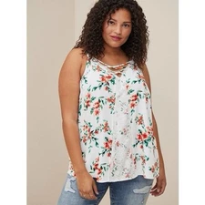 NWT Torrid Georgette White Lace Floral Strappy Cami Adjustable Straps Size 00