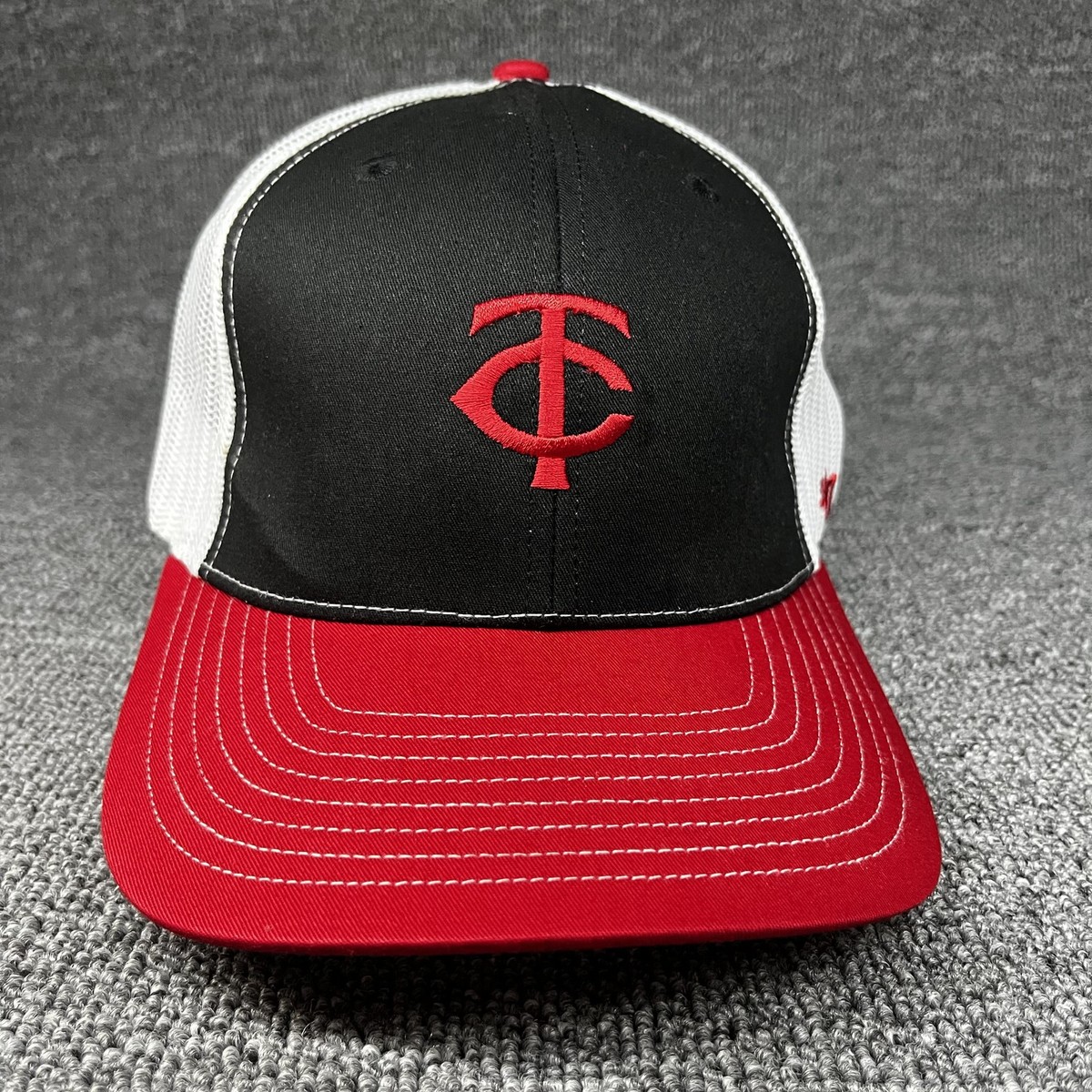 47 Brand Minnesota Twins TC Logo Trucker Hat Black Red White Snapback MLB Cap