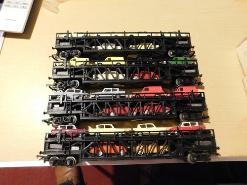4 x Car Transporters, Tri-ang bogie wagons with Minix and Oxford Diecast cars 1 - Picture 3 of 6