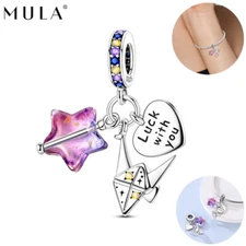 MULA 925 Sterling Silver Charm DIY CZ Lucky Star Paper Crane Fit Women Bracelet