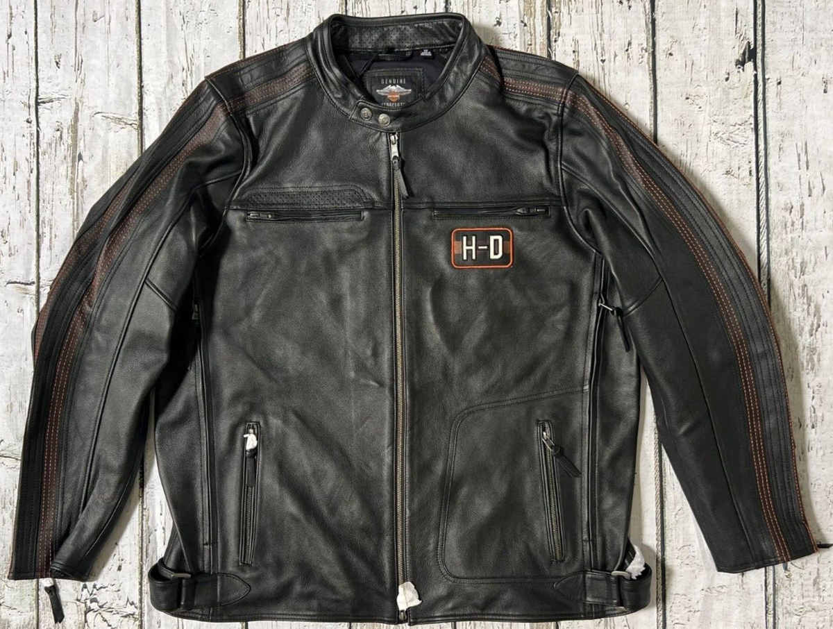 Harley Davidson Men's Writ Black Leather Reflective Jacket Harley Davidson Men's Writ Black Leather Reflective Jacket