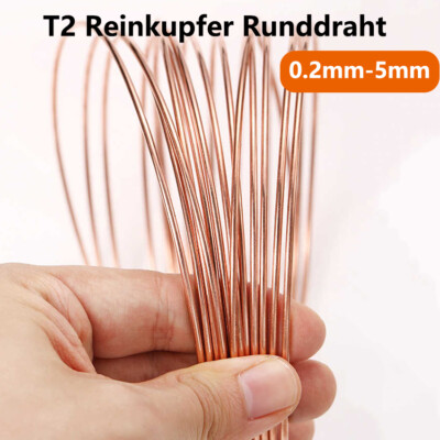 T2 99.9% Kupferdraht Blank, Rund, Massiv, Rot Kupfer Draht Durchmesser 0.2mm-5mm