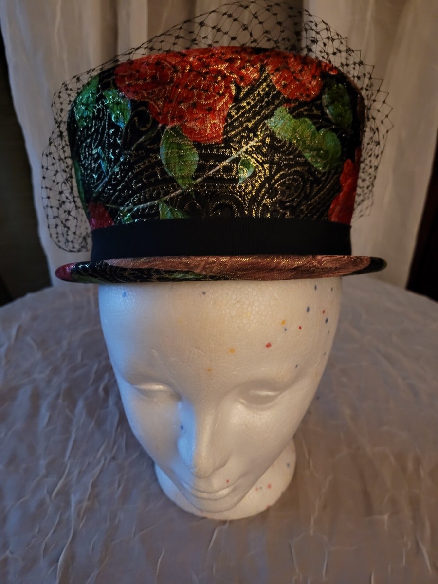 Vintage Ladies Floral Funky 60s Cloche Hat With Bow & Netting Rare Vintage Floral Cloche Hat, Vintage Hat, 1950s-1960s Hat  main image 4