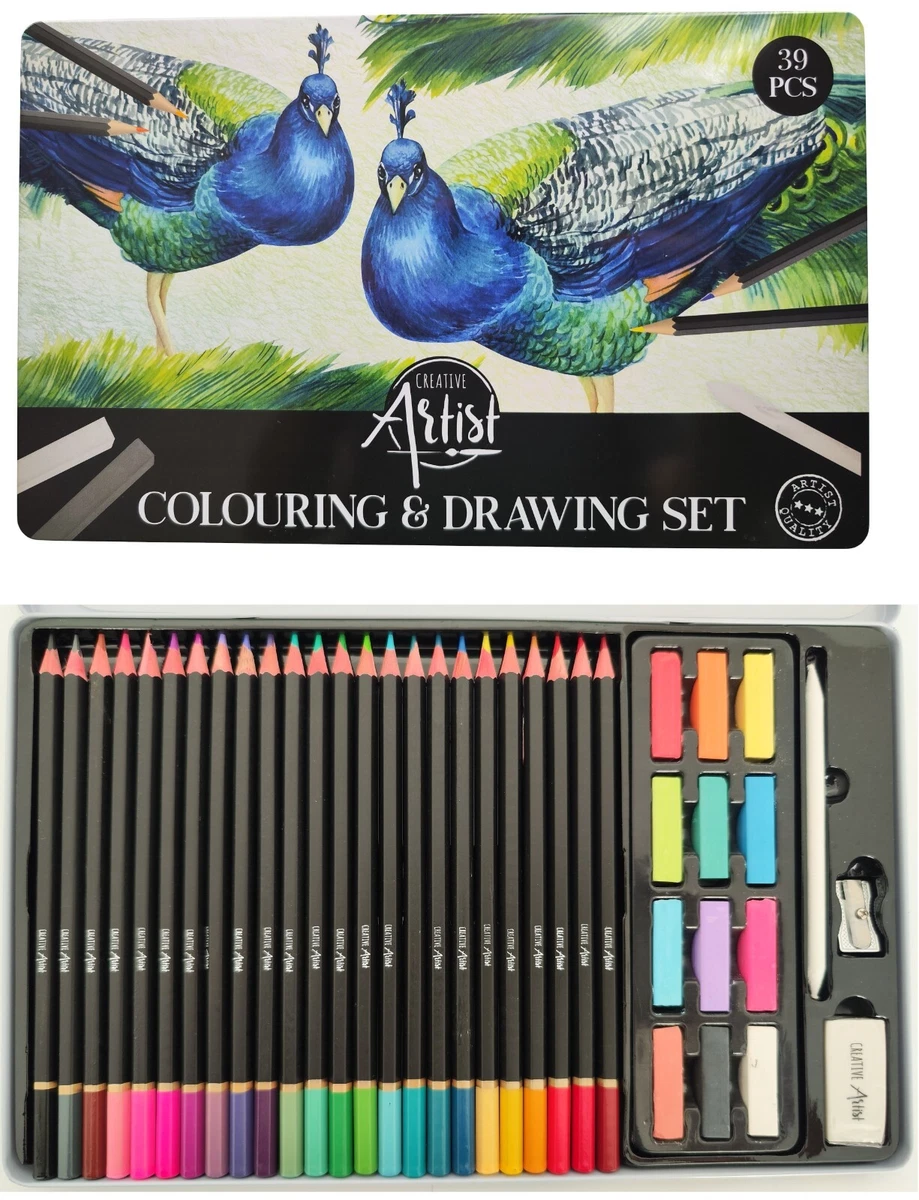 Kunst Box 39er Buntstifte Set Pastell Kreiden Farben Set zum Malen 