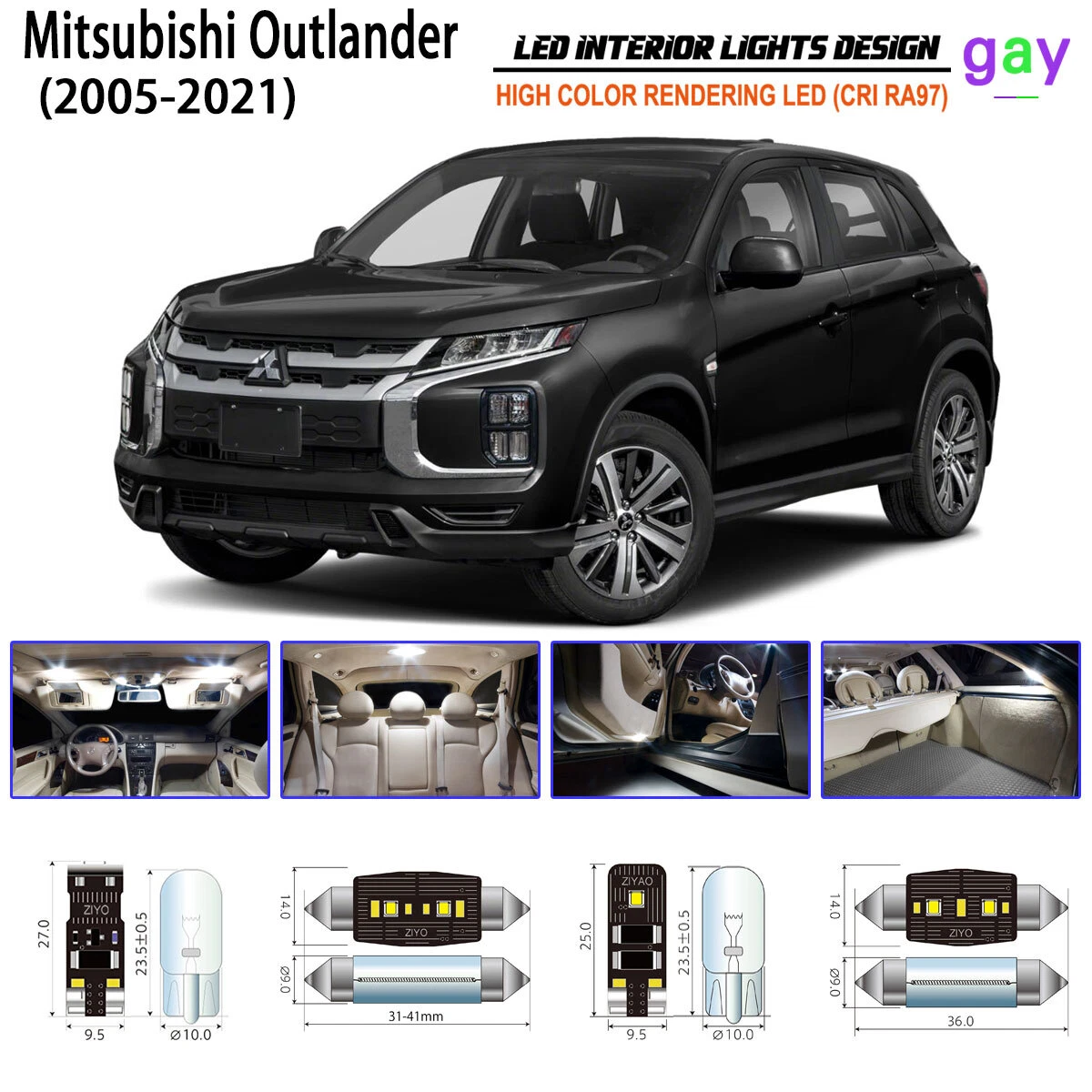 BMTxms 9-Piece LED Interior Light Kit For Mitsubishi Outlander I-II-III 2001-2024