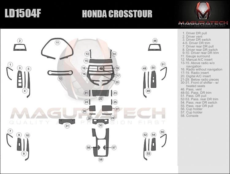 KIT DE TABLERO REAL GRANDE PARA HONDA CROSSTOUR 2013-2015 sin base de navegación Foto 2 de 4