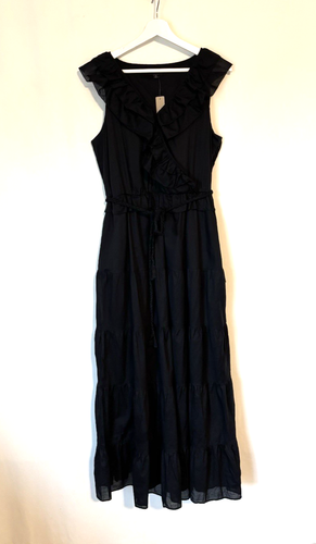 J. Crew Womens Dress 12 Black Aline Maxi Long Tiered Ruffles Sleeveless New