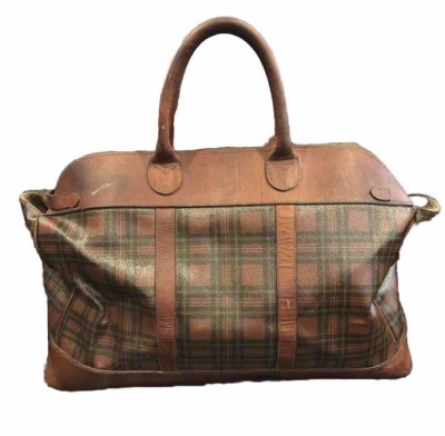 RALPH LAUREN Tartan Plaid Green Brown Top Handle Boston Duffle