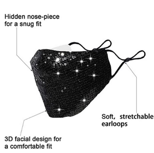 Cubierta de máscara facial reacondicionable con brillo de cristal brillante con diamantes de imitación brillantes adornados en 3D - Imagen 14 de 60