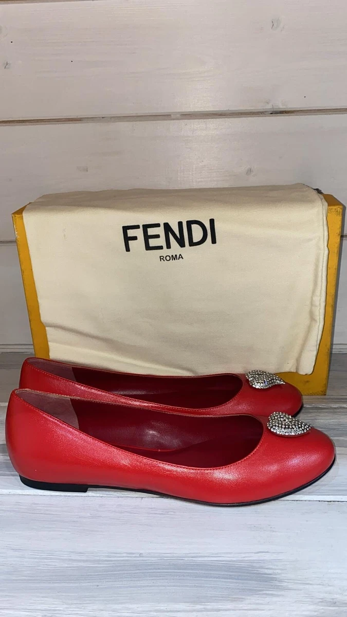 FENDI Scarpa Ballerina Donna In pelle Rossa Con Cuore Size Eu 39