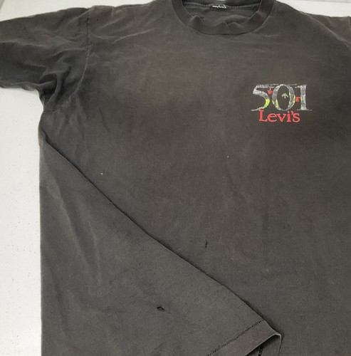 Vintage 80s Levis 501 Graphic Tee Shirt Boxy Single Stitch Distressed 2XL RARE - Picture 7 of 11