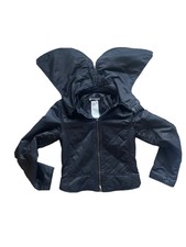 Gianfranco Ferre Black Hooded Quilted Zipper Biker Racer Jacket Unisex Medium