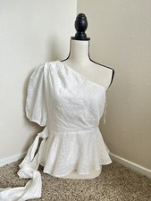 Nine West Dress Womens Small White Knight One Shoulder Belted Peplum Top