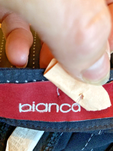 Vintage Black Pin Stripe Trousers branded Bianca size 10. Long Length. Front Zip - Picture 7 of 10