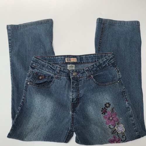 Y2K Jeans Girls 14 Stretch Bootcut Faded Glory Embroidered Flowers Grunge - Picture 4 of 13