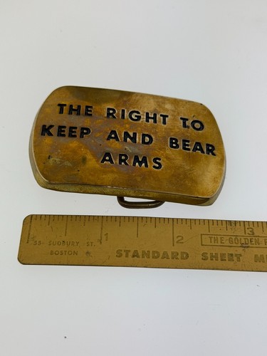 The Right To Keep And Bear Arms Brass Belt Buckle Vintage Baron Buckles 1978 - Picture 3 of 3