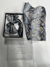 Mens Phatastic Collections Blue Bow Tie With Hanky Set NEW