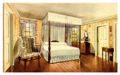 Mount Vernon VA Virginia General Washington's Bed Chamber Linen Postcard