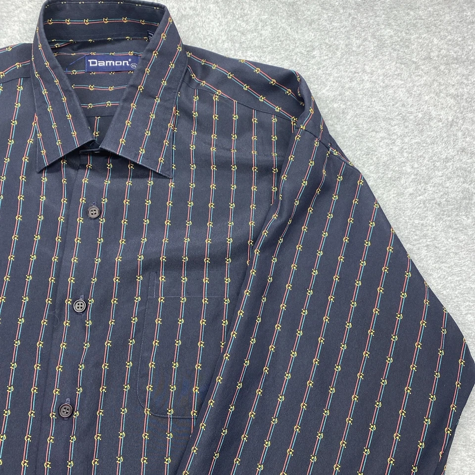 Vintage DAMON Shirt Mens Extra Large Button Up Long Sleeve Black Stripe Pocket - Image 3 of 4