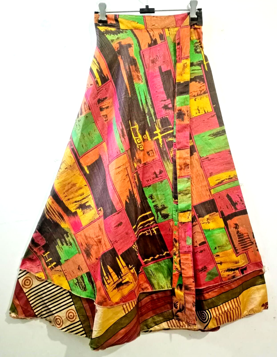 Handmade Magic Wrap Skirt Bohemian Art Silk Sari Skirt Women Long