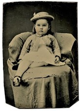Little Girl, Straw Hat, Vintage Victorian Original Tintype Photo, children