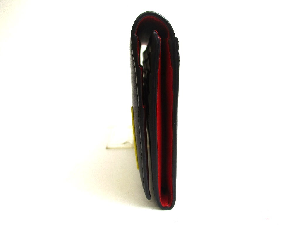 Auth FENDI Black Red Leather Yellow Monster Bugs Eyes Flap