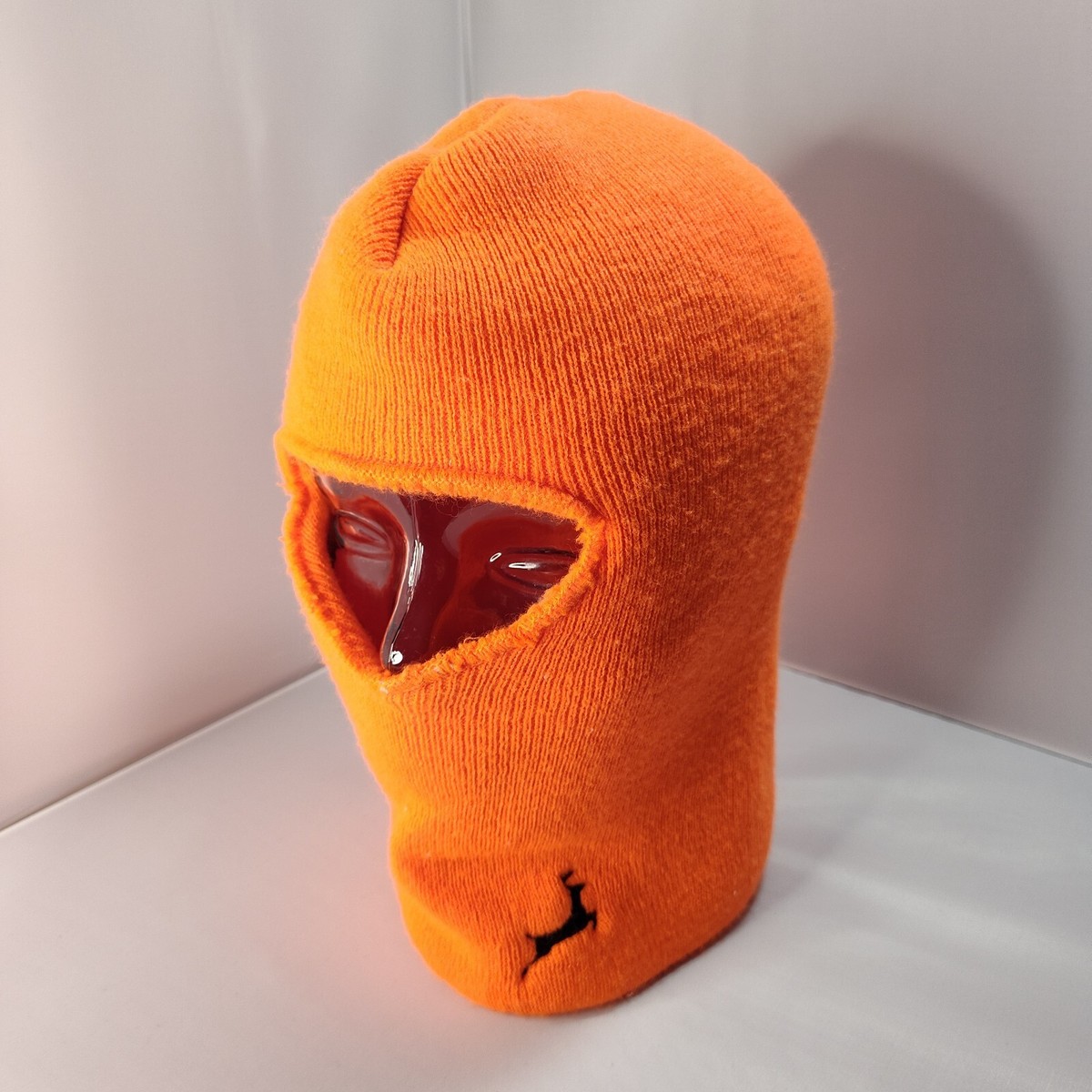 Vtg Blaze Orange Hunting Balaclava Knit Head Covering Warm Winter